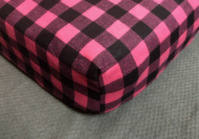 pink buffalo check crib sheet