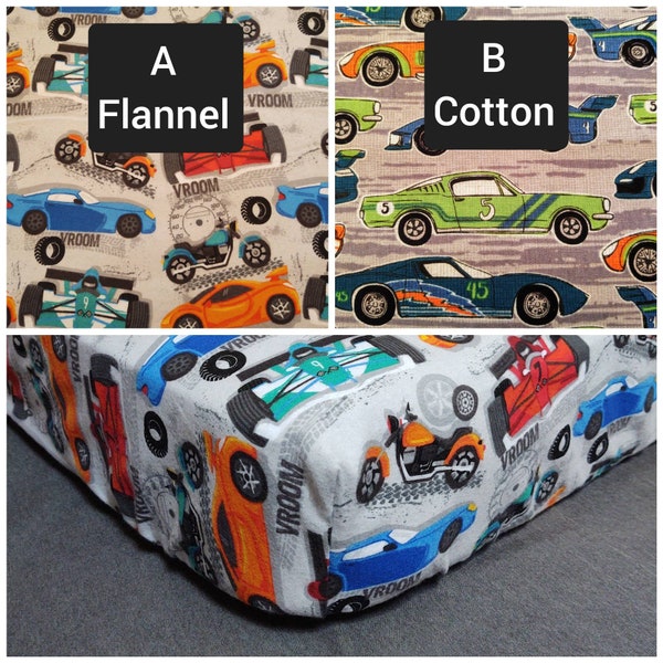 Fitted Crib Sheet Race Cars Motorcycle Racing Premium Bedding Pack 'n Play Changing Pad Cover Mini Crib Flannel or Cotton NASCAR Motorsport