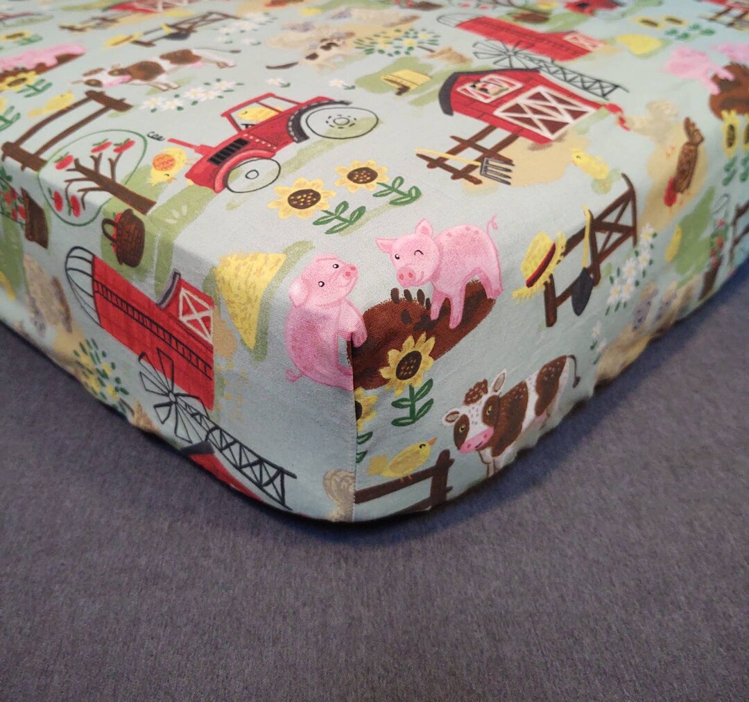 Fitted Crib Sheet Pack 'n Play Pillowcases Changing Pad Cover Barnyard