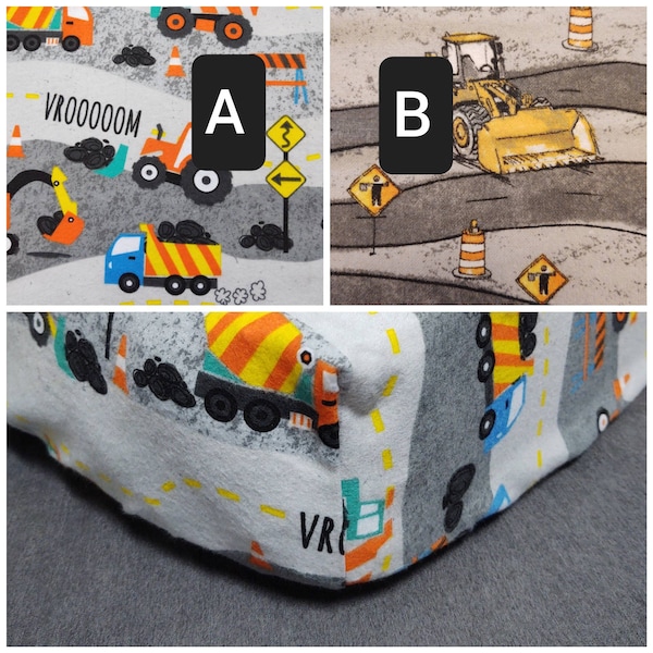 Fitted Crib Sheet Pillowcases Pack'n Play Changing Pad Cover Trucks Dump Cement Crane Dozer Loader Construction Bedding Flannel Highway
