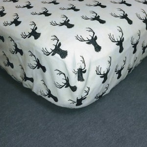 Woodland Stag Crib Sheet: Distressed Buck Deer Print, Hunting Cabin Decor