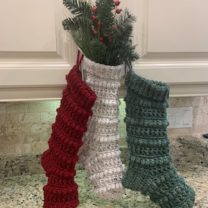 Crocheted Farmhouse Christmas Stocking.