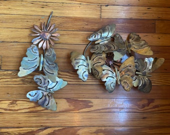 A Vintage Butterfly and Flower Wall Mount In the style of Jere
