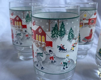 A Set of Four Vintage Sangot Silent Night Christmas Tumbler Glasses.