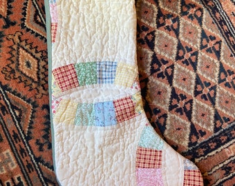 A Handmade Quilted Christmas Stocking with Velvet Backing