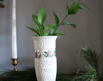 A Vintage Christmas Ceramic Vase with Holly Decor