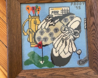 A Vintage Framed Golf Needlepoint Picture