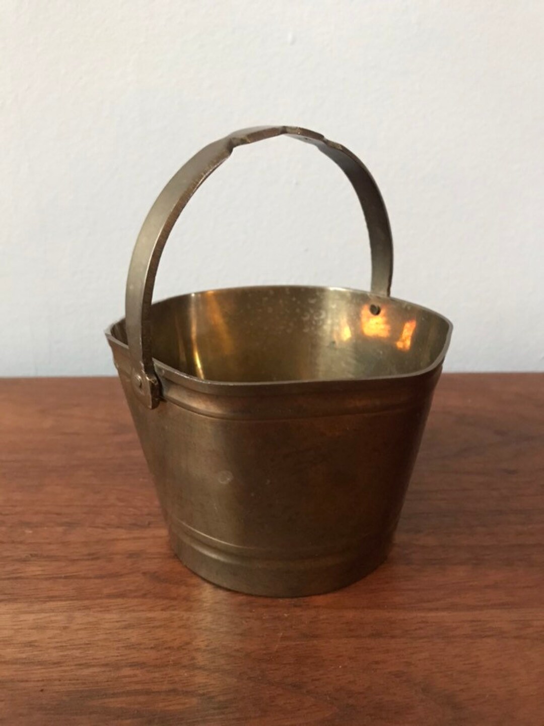 A Vintage Brass Bucket Planter With Handle Etsy