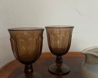 A Pair of Vintage Brown Faceted Wine Glasses