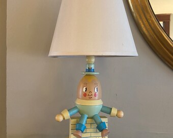 A Vintage Humpty Dumpty Wooden Lamp with Shade