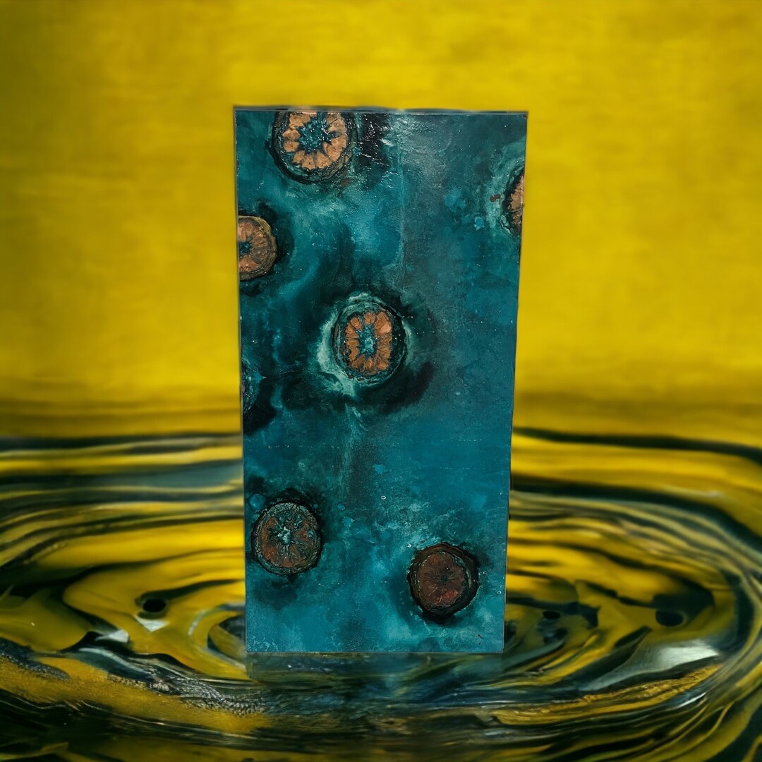 Lemons in Teal Copper Wall Art 12x24 Teal Patina With Lemon Slice