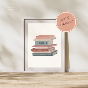 Jane Austen Book Stack Wall Print | Book Cover Art | Bookish | Wall Art PRINT Digital Download | Library Decor