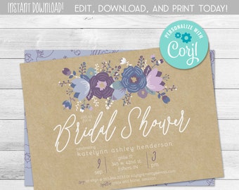 Printable Bridal Shower Invitation, Floral Bridal Shower, DIY Shower Invitation, Printable Bridal Luncheon Invitation, Instant Download