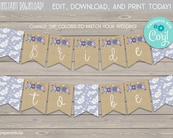 Printable Bridal Shower Banner, Floral Bridal Shower, DIY Shower Decorations, Printable Bridal Luncheon Banner, Instant Download