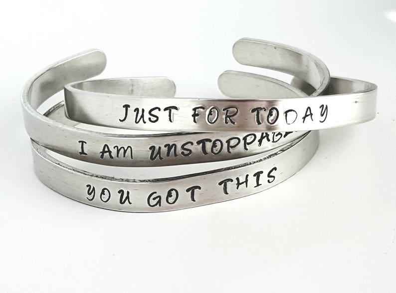 5 Positive Affirmation bracelet Reiki Infused Inspirational Gift Ideas for Her Gift For Her cuff hand stamped team incentives