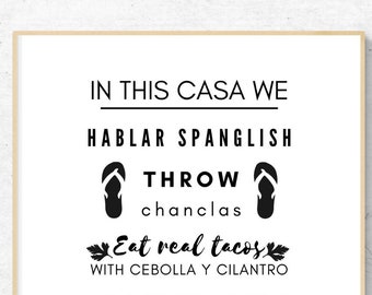 Funny Hispanic Family Home Decor | In This Casa We Hablar Spanglish