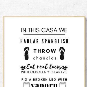 Funny Hispanic Family Home Decor | In This Casa We Hablar Spanglish