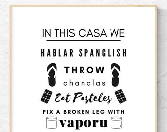 Puerto Rican Family Wall Art | In This Casa We Hablar Spanglish, Eat Pasteles