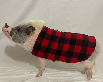 Fleece Strap Sweater Double Layer Pig Coat with Leash Hole - Mini Pig Clothes, Warm Winter Jacket, Clothing for Potbelly Pigs, Hogs, & Boars