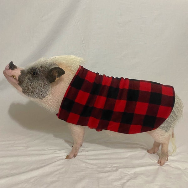 Fleece Strap Sweater Double Layer Pig Coat with Leash Hole - Mini Pig Clothes, Warm Winter Jacket, Clothing for Potbelly Pigs, Hogs, & Boars