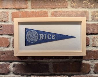 Framed 1950s Rice University Owls Vintage NCAA Mini Pennant- Authentic Collegiate Sports Memorabilia