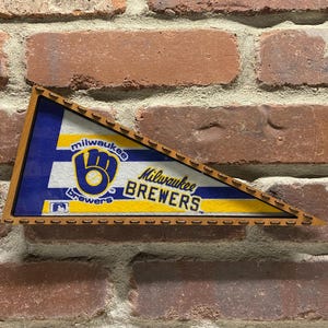 Ingelijste jaren 90 Milwaukee Brewers MLB vintage mini-wimpel – Authentieke sportmemorabilia