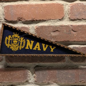 Framed 1950s United States Naval Academy Midshipmen Vintage NCAA Mini Pennant- Authentic Collegiate Sports Memorabilia