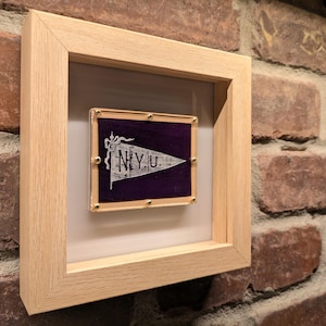1930s Framed New York University NYU Violets Pennant Patch - Leather Premium - Vintage College Memorabilia – Authentic Sports Memorabilia