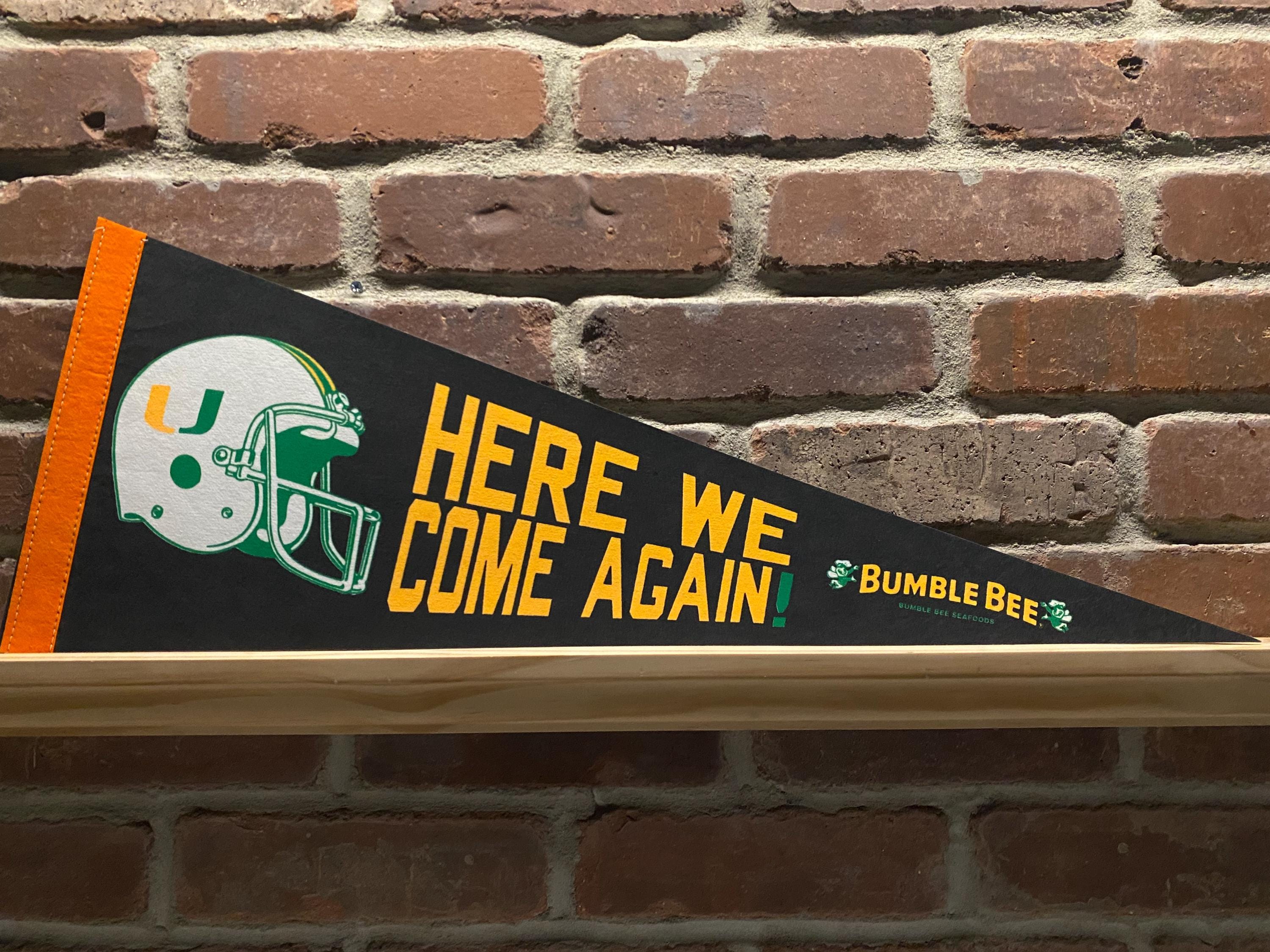 1980s Miami Hurricanes 24" NCAA Vintage Pennant- Authentic Collegiate Sports Memorabilia