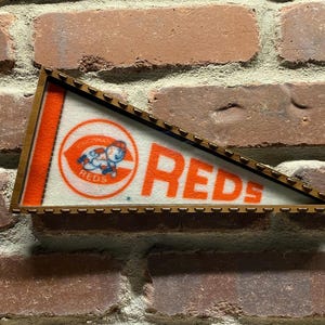 Framed 1980s Cincinnati Reds MLB Vintage Mini Pennant – Authentic Sports Memorabilia