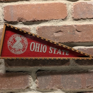Framed 1950s Ohio State University Buckeyes Vintage NCAA Mini Pennant- Authentic Collegiate Sports Memorabilia