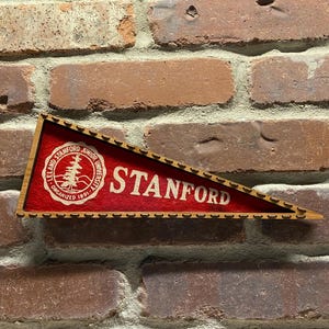Framed 1950s Stanford University Cardinal Vintage NCAA Mini Pennant- Authentic Collegiate Sports Memorabilia