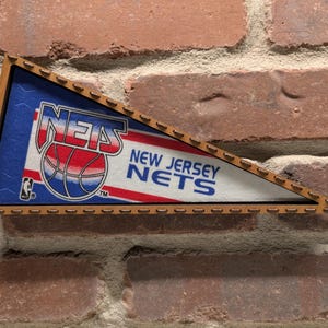 Framed 1990s New Jersey Nets NBA Vintage Mini Pennant – Authentic Sports Memorabilia