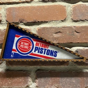 Framed 1990s Detroit Pistons NBA Vintage Mini Pennant – Authentic Sports Memorabilia