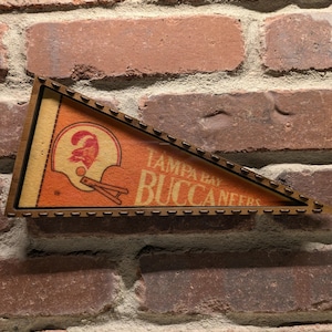 Framed 1980s Tampa Bay Buccaneers NFL Vintage Mini Pennant – Authentic Sports Memorabilia