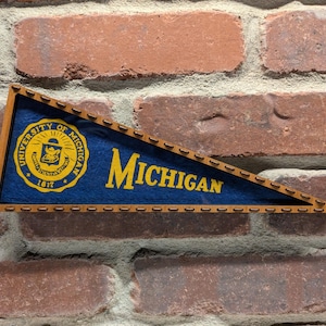 Framed 1950s University of Michigan Wolverines NCAA Vintage Mini Pennant- Authentic Collegiate Sports Memorabilia