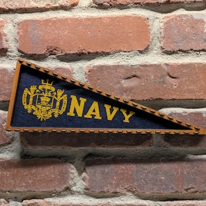 Framed 1950s United States Naval Academy Midshipmen Vintage NCAA Mini Pennant- Authentic Collegiate Sports Memorabilia