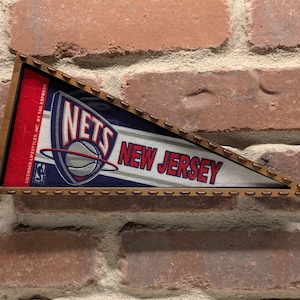 Framed 1990s New Jersey Nets NBA Vintage Mini Pennant – Authentic Sports Memorabilia