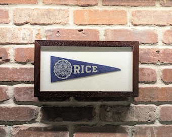 Framed 1950s Rice University Owls Vintage NCAA Mini Pennant- Authentic Collegiate Sports Memorabilia