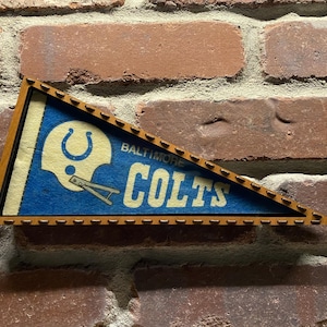 Framed 1980s Baltimore Colts NFL Mini Vintage Pennant – Authentic Sports Memorabilia