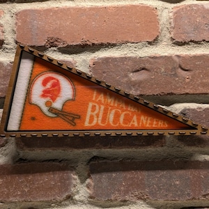 Framed 1980s Tampa Bay Buccaneers NFL Vintage Mini Pennant – Authentic Sports Memorabilia