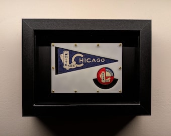 Vintage 1950s Chicago White Sox MLB Promotional Pennant & Pin in Shadowbox – Rare Baseball Memorabilia (Limited Offering)