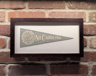 Framed 1950s University of North Carolina Tar Heels Vintage NCAA Mini Pennant- Authentic Collegiate Sports Memorabilia
