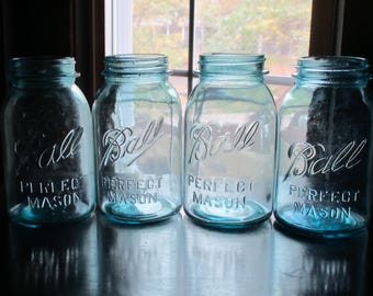 Antique 4 Vintage blue Ball Perfect Mason jars.