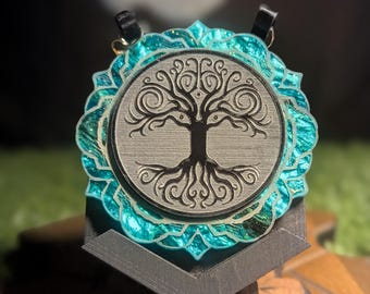 Tree of Life. Trippy laser engraved, hand painted pendent