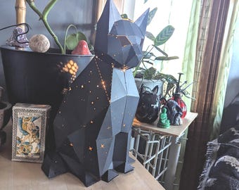 COSMIC CAT – DIY Papercraft Kit with Laser-Cut Starscape | Glowing Celestial Cat Decor