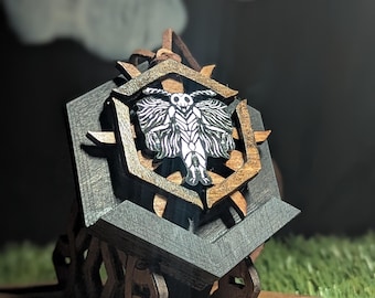 Alter of the Mothman. Trippy laser engraved, hand painted pendent