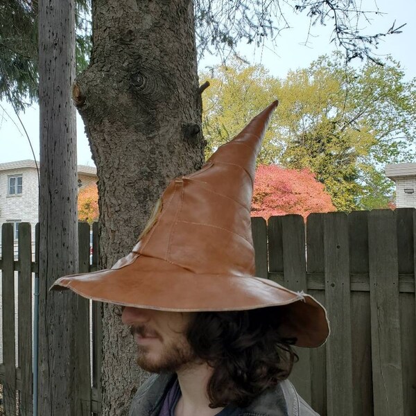 Witch or Wizard leather Hat. Custom Costume/cosplay piece, Made to order,custom