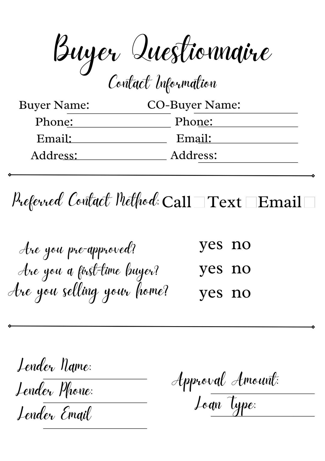 Real Estate Buyer Questionnaire Etsy