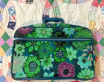 Vintage 1960s mod floral soft shell suitcase made in Japan